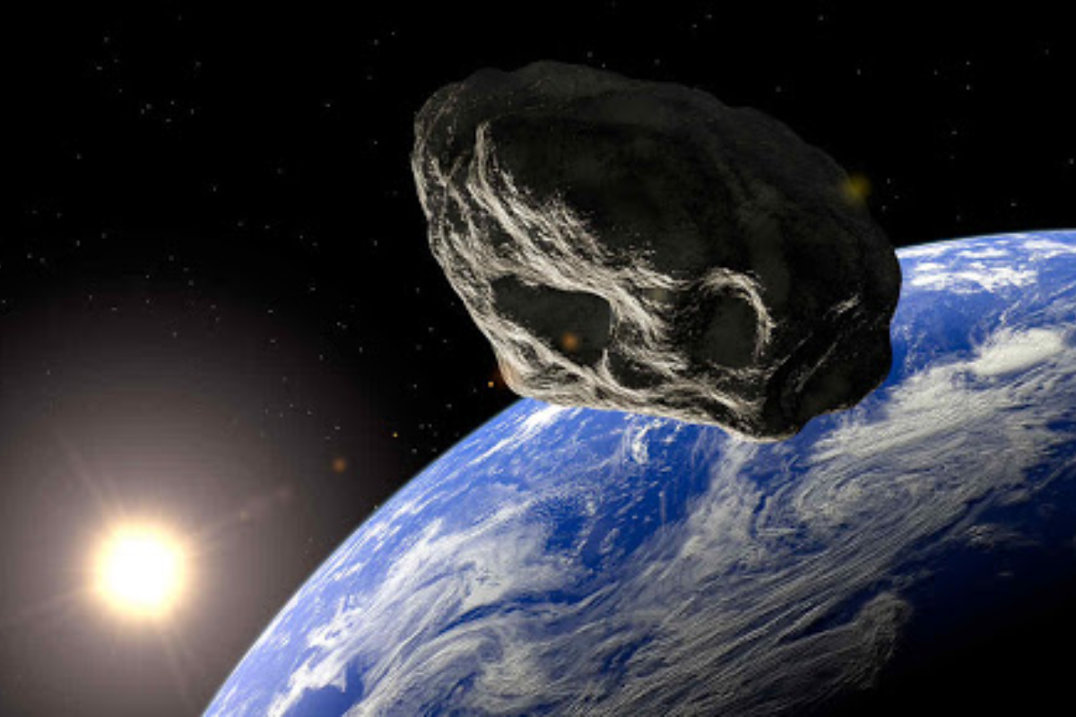 Vista de un asteroide orbitando cerca a la Tierra.