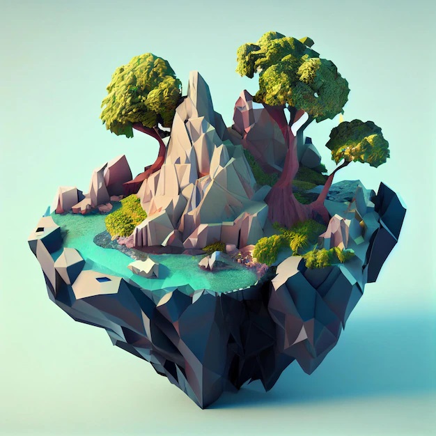 diseño 3D con técnica low-poly, montaña