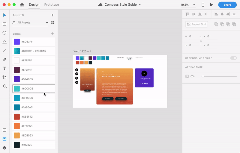 Adobe XD inspector view