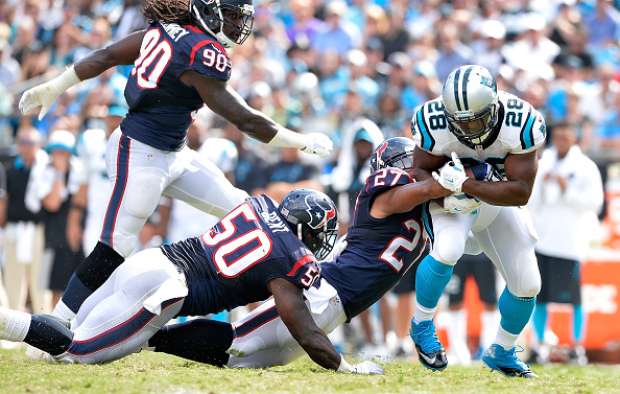 during their game at Bank of America Stadium on September 20, 2015 in Charlotte, North Carolina.