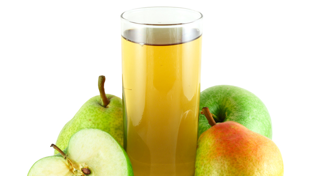 Apple and pear juice with apples and pears isolated on white background