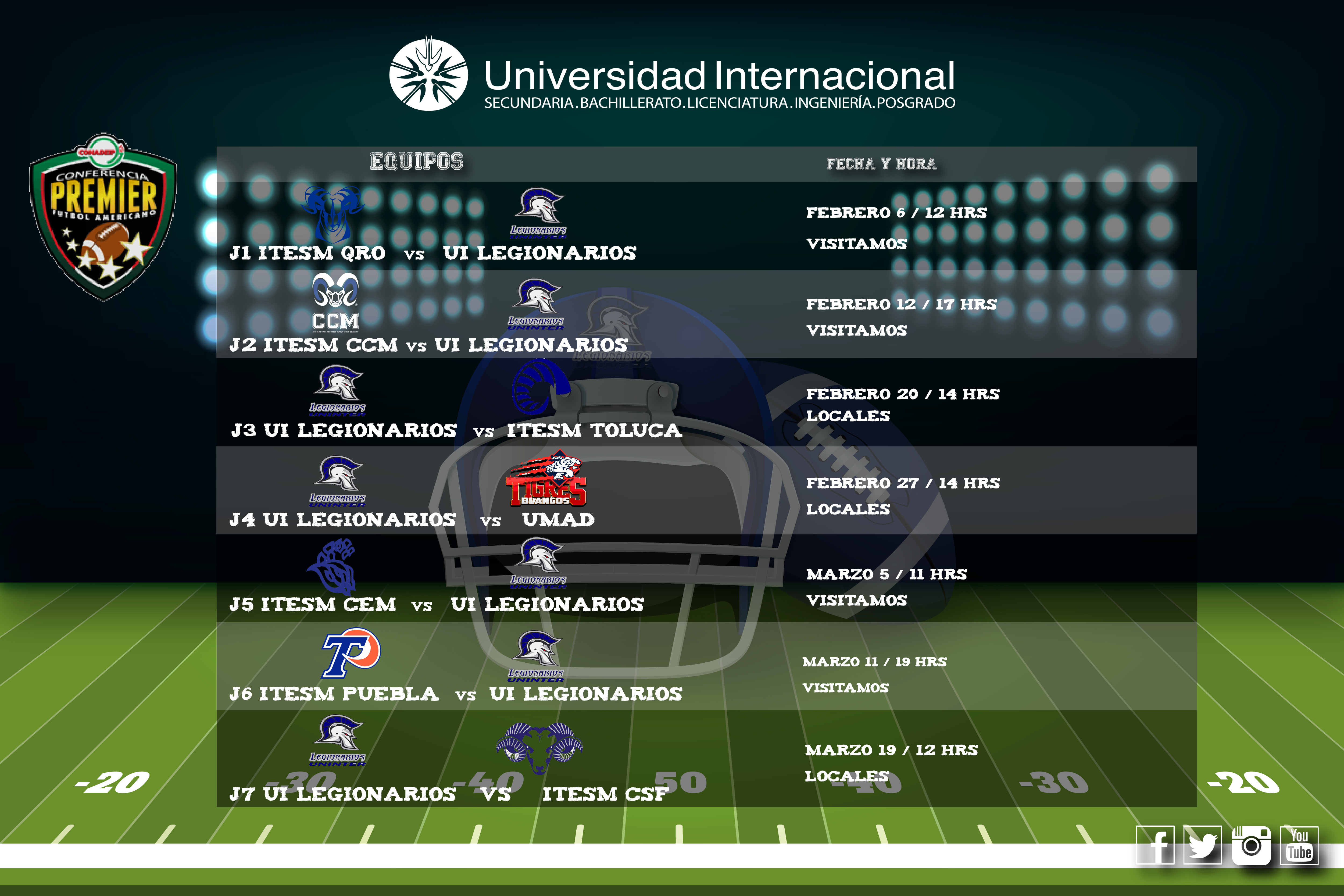 CALENDARIO JUVENIL UNICA 2016 CONADEIP LEGIONARIOS UNINTER